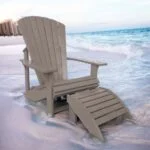 C01 Classic Adirondack Chair with Footstool in Beige HDPE recycled plastic on a beach
