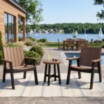 C41 Chat Chairs in Two Tone Black-Dune with T02 Round Side Table on a lakeside house patio
